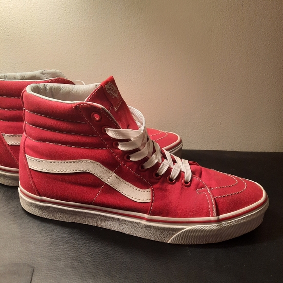 Vans Off The Wall HiTop skate Sneakers Red/White canvas, 9.5 men, great shape! - Picture 10 of 10